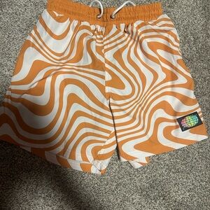 Orange Wave Print Men’s Swim Shorts